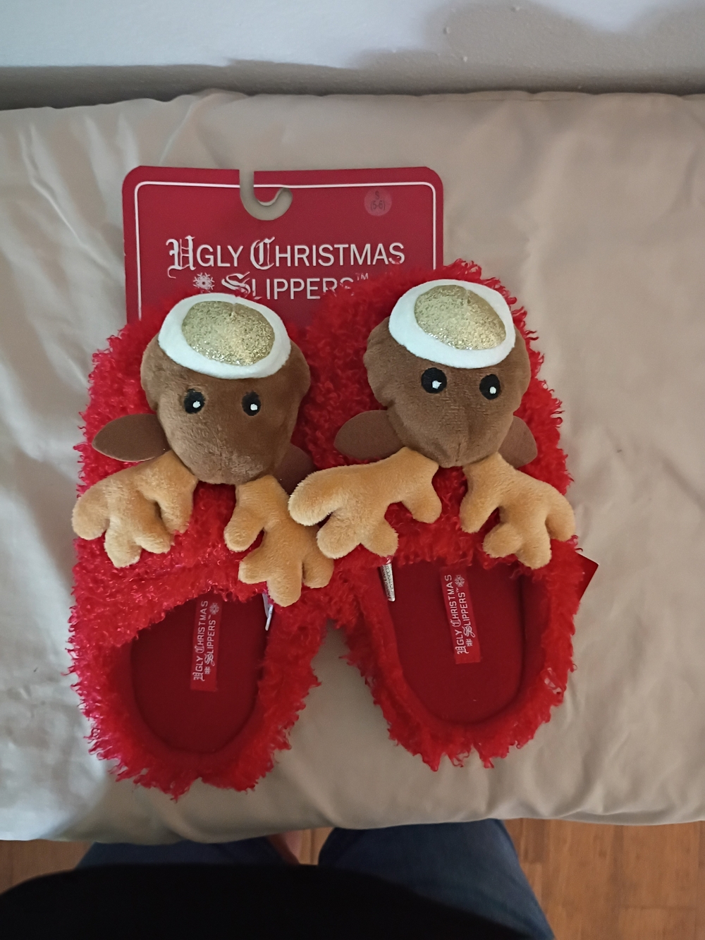 & Other Stories Red Plush Reindeer Slippers